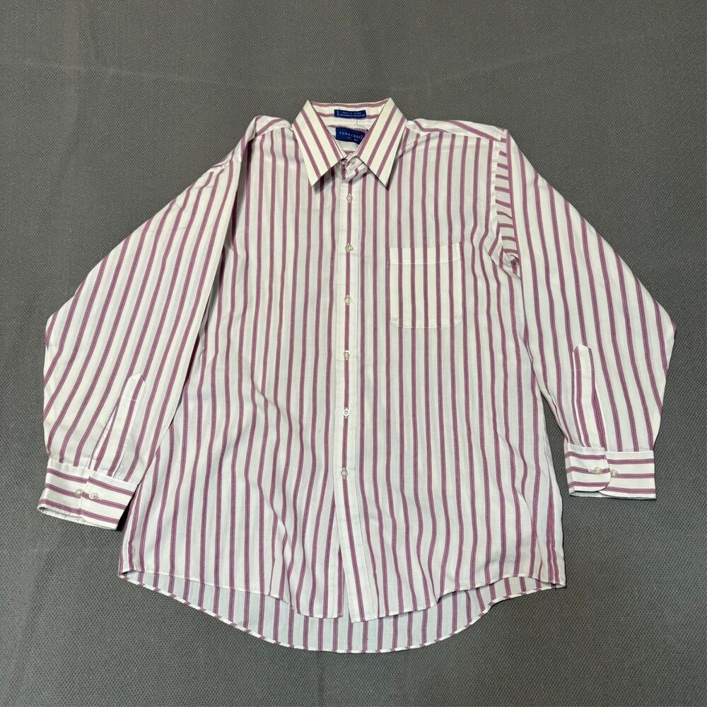 Vintage 80s Towncraft Men's Striped Dress Shirt 16.5 32/33 Red Blue JCPenny